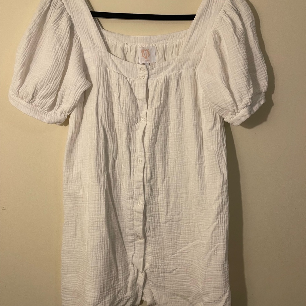 Victoria Dunn White Buttoned Smocked Blouse Dress L